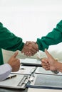 Medical team or doctor holding hands in interview Good job or successful promotion at the meeting Congratulations Royalty Free Stock Photo