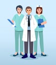 Medical Team . Doctors and nurse assistant . Cartoon characters . Vector