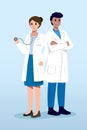 Medical Team . Male and female doctors . Cartoon characters . Vector