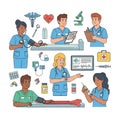 Medical Team Nurses and Doctors in Uniform with Stethoscopes and Medical Equipment Royalty Free Stock Photo
