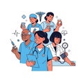 Medical Team Nurses and Doctors in Uniform with Stethoscopes and Medical Equipment Royalty Free Stock Photo