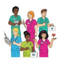 Medical Team Nurses and Doctors in Uniform with Stethoscopes and Medical Equipment Royalty Free Stock Photo
