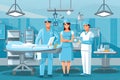 Medical team in the operating room. Vector illustration in flat style, Medical doctor ER team, surgeon and anesthetist on medical