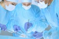 Medical team performing operation. Three of surgeons at work are busy of patient. Medicine, veterinary or healthcare and Royalty Free Stock Photo