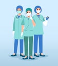 Medical Team . Surgeons with surgical gowns . Cartoon characters . Vector Royalty Free Stock Photo