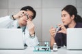 Medical team was meeting seriously in meeting room. About the vaccine used to treat patients infected with covid-19, blood sample Royalty Free Stock Photo