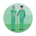 Medical teamwork round icon