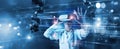 Medical technology. Health care, Medicine doctor using virtual reality headset with robots to research and testing result of Royalty Free Stock Photo