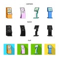 Medical terminal, ATM for payment,apparatus for queue. Terminals set collection icons in cartoon,black,flat style Royalty Free Stock Photo