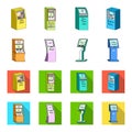 Medical terminal, ATM for payment,apparatus for queue. Terminals set collection icons in cartoon,flat style isometric Royalty Free Stock Photo