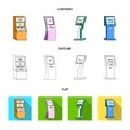 Medical terminal, ATM for payment,apparatus for queue. Terminals set collection icons in cartoon,outline,flat style