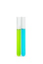 Medical test tubes with green and blue liquid isolated Royalty Free Stock Photo
