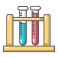 Medical test tubes in holder icon, cartoon style