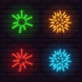 Medical theme colorful neon icons set of bacteria virus cell on a brick wall background Royalty Free Stock Photo