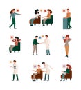 Medical therapy. Adult patients with mind problems psychology medical consultation garish vector flat illustrations