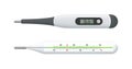 Medical thermometer. Digital and mercury meter. Realistic electronic thermometer for fever. Scale temperature celsius for