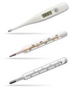 Medical thermometers. Digital, alcohol and mercury thermometers for measuring the temperature of the human body. Vector