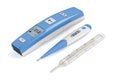 Medical thermometers on white