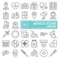 Medical thin line icon set, medicine symbols collection, vector sketches, logo illustrations, pharmacy signs linear