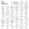 Medical thin line icon set, medicine symbols collection, vector sketches, logo illustrations, pharmacy signs linear