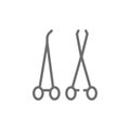 Medical tools, forcep and clamp grey icon.