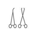 Medical tools, forcep and clamp line icon.