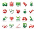 Medical tools and health care equipment icons