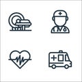 Medical tools line icons. linear set. quality vector line set such as ambulance, heartbeat, doctor Royalty Free Stock Photo