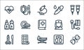 Medical tools line icons. linear set. quality vector line set such as crush, stretcher, surgery, weight scale, antibiotic, eye