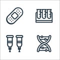 Medical tools line icons. linear set. quality vector line set such as dna, crutches, test tube Royalty Free Stock Photo