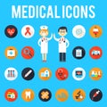 Medical tools and medical staff flat icons Royalty Free Stock Photo