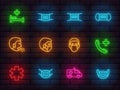 Medical topic colorful neon icons set on a brick wall background. collection of signs symbols icons Royalty Free Stock Photo