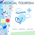 Medical tourism concept symbol background. Medical stethoscope o Royalty Free Stock Photo