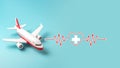 Medical tourism,White Airplane, medical sign cross, cardiogram, heart, on blue background Royalty Free Stock Photo