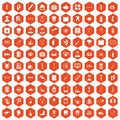 100 medical treatmet icons hexagon orange Royalty Free Stock Photo
