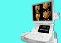 Medical ultrasound machine with linear probes in a hospital diagnostic room. Modern medical equipment, preventional medicine and Royalty Free Stock Photo