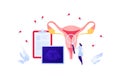 Medical ultrasound procedure concept. Vector flat healthcare illustration. Female reproductive system and uterus diagnostic.