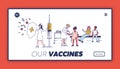 Medical Vaccination Website Landing Page. Doctor Holding Shield and Syringe, Nurse Making Vaccine Dose