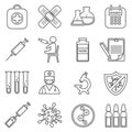 Medical vaccinations vector outline linear icons Royalty Free Stock Photo