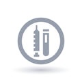 Medical vaccine icon. Vial with vaccination serum and syringe symbol.