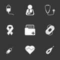 Medical vector icons on black background