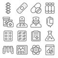 Medical Vector Line Icon Set. Contains such Icons as Doctor, Nurse, Bones, Report, Bag Blood and more. Expanded Stroke