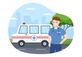 Medical Vehicle Ambulance Car or Emergency Service for Pick Up Patient the Injured in an Accident in Flat Cartoon Illustration Royalty Free Stock Photo