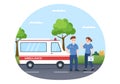 Medical Vehicle Ambulance Car or Emergency Service for Pick Up Patient the Injured in an Accident in Flat Cartoon Illustration Royalty Free Stock Photo