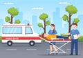 Medical Vehicle Ambulance Car or Emergency Service for Pick Up Patient the Injured in an Accident in Flat Cartoon Illustration Royalty Free Stock Photo