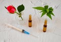 Medical vials for injection with a syringe and ampules and rose Royalty Free Stock Photo