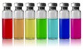 Medical vials in a row by color spectrum