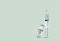 Medical vials and syringes for vaccination. with copy space