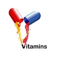 Medical vitamins and minerals the background. Tablets, health, capsules pharmaceutical pour the juice with the fruit. 3d