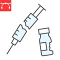 Medical waste color line icon, recycle and ecology, broken syringe and vial vector icon, vector graphics, editable